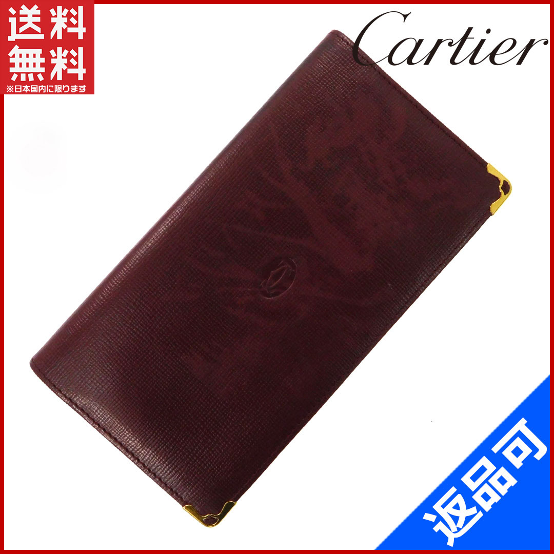 カルティエ カードケース Cartier カードケース マストライン ボルドー×ゴールド 即納 【中古】 X582